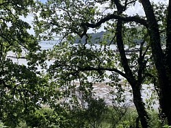 dans la forêt, au loin le pont du Bonhomme